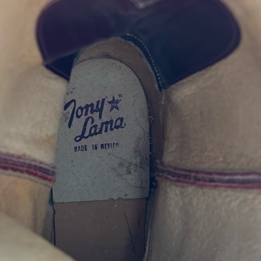 Tony Lama Maroon Burgundy Leather Cowboy Western Boot Round Toe Vintage - Picture 9 of 9